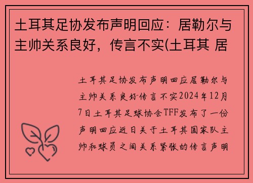 土耳其足协发布声明回应：居勒尔与主帅关系良好，传言不实(土耳其 居伦)