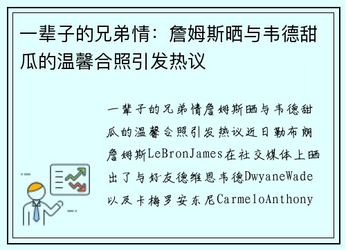 一辈子的兄弟情:詹姆斯晒与韦德甜瓜的温馨合照引发热议