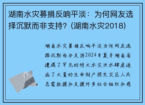 湖南水灾募捐反响平淡:为何网友选择沉默而非支持?(湖南水灾2018)