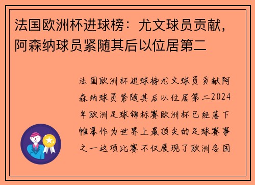 法国欧洲杯进球榜：尤文球员贡献，阿森纳球员紧随其后以位居第二